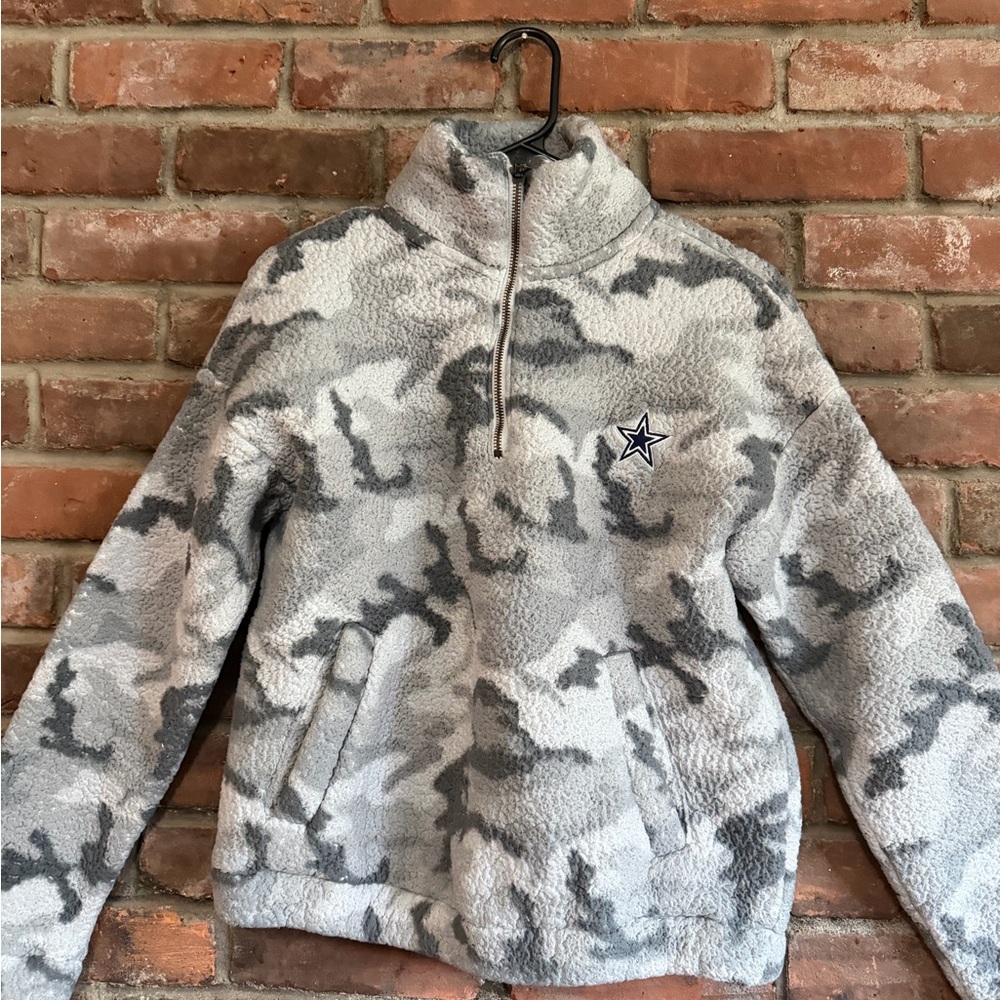 Dallas Cowboys Gray Camo Sherpa Quarter-Zip Pullover